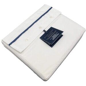 NEW $200 Ralph Lauren Cotton Palmer Percale Sheet! Flat  Full or King White Navy